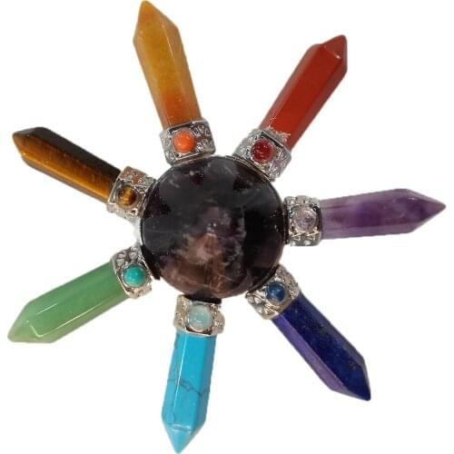 1pcs Natural Crystal 7 Color Chakra Pyramid Healing Reiki Energy Mineral Quartz Hexagonal Home Decoration