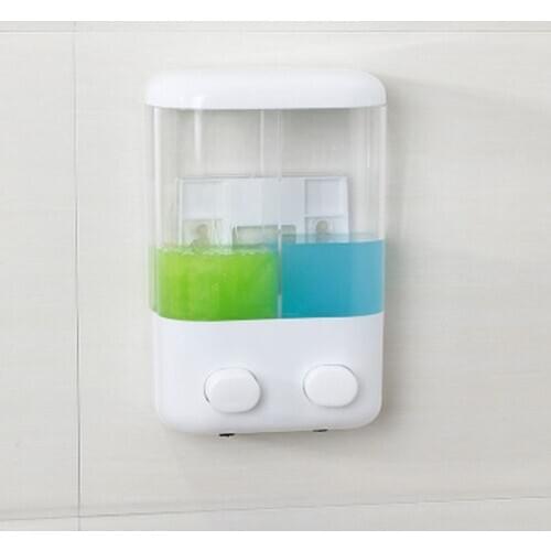 1000ml Bathroom Soap Dispenser Double Slot Wall Mounted Adhesive Shampoo Container Clear Liquid Lotion Storage E65F