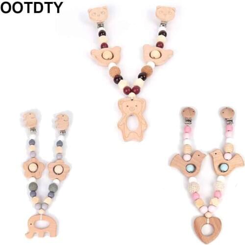 3 Pcs/Set Baby Pram Pendant Rattle Pacifier Chain Clip Bracelet Infants Wooden Teether Nursing Chewing Toys Shower Gifts