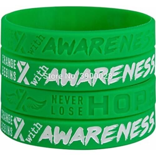 400pcs Green Mental Health Awareness silicone wristband bracelet free shipping by DHL