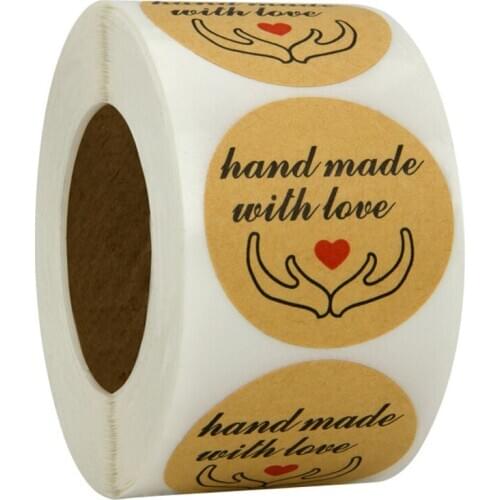 500pcs 1.5 inch Handmade with Love Stickers Round Kraft Natural thank you Seal labels thank you for Wedding Decoration DIY Gift