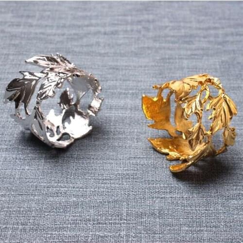 6PCS Gold Silver Wedding Decoration Napkin Ring,Metal Napkin Buckle,for Festival Dinner Parties Dining Table Banquet Feast