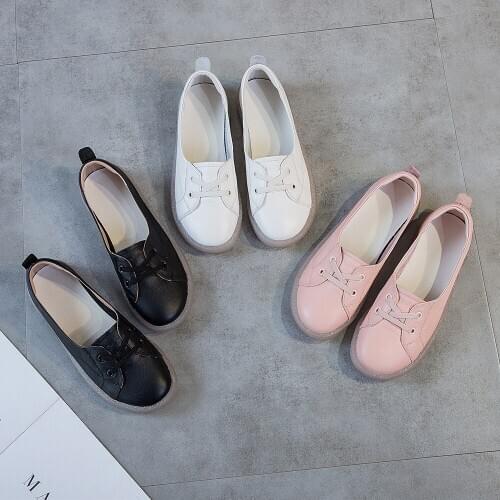 AARDIMI Shallow Genuine Leather Womens Flats Shoes Solid Ladies Shoes Flat With Round Toe Casual Slip-On Shoe Female Loafers