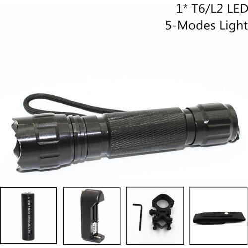 White Light Flashlight XM-L T6 L2 LED 5 Modes Torch Portable Lamp 18650 Li-ion battery Charger