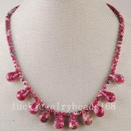 Free Shipping Fashion Jewelry Purple Ocean Jaspe Teardrop Beads Necklace 1Pcs 17.5" FG6072