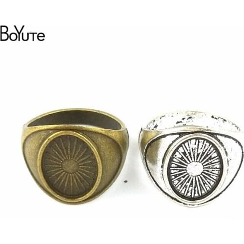 BoYuTe (40 Pieces/Lot) 14*10MM Cabochon Bese Vintage Style Antique Bronze Silver Plated Ring Set for Women Jewelry Findings