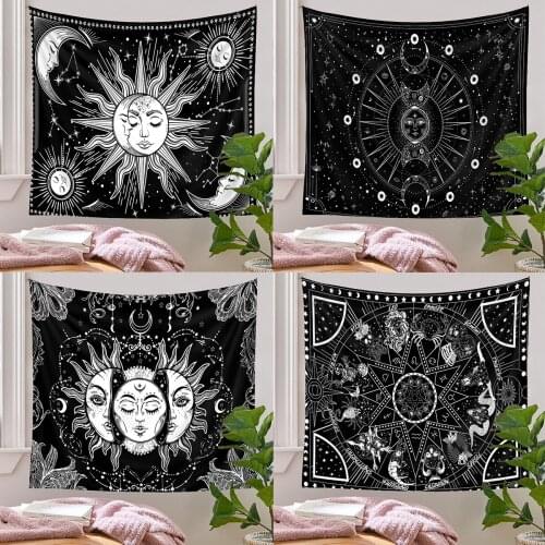 Black Tapestry Wall Hanging Sun Moon Bohemian Psychedelic Background Cloth Bedside Valance Tapes Home Bedroom Art Carpet Decor