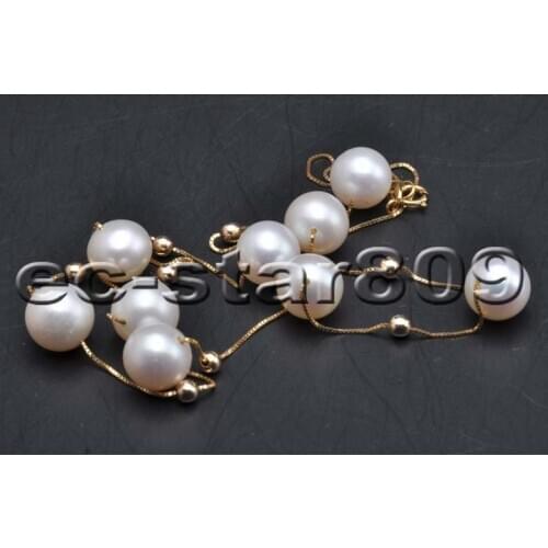D0237 AAA++ 18" 9mm White & Black Round AKOYA Pearl 14k Solid Gold Chain
