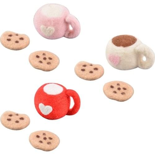 D0AF 3 Pcs/Set DIY Baby Wool Felt Milk Tea Cup+Cookies Decorations Newborn Photography Props Infant Photo Shooting Accessories