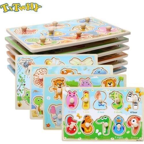 Childrens wooden hand scratch board puzzle early education toys Shape animal puzzle toy digital cognitive Montessori puzzle