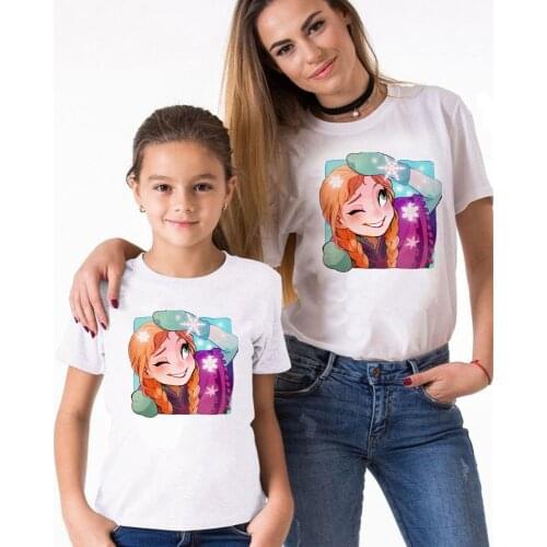 Graphic Tees For Family Summer Short Sleeve Anna Princess Printed Mommy And Me Clothes Harajuku Streetwear Kids Girls Tops