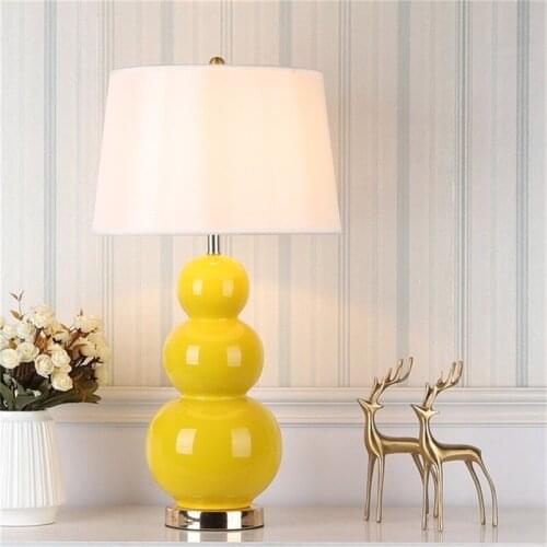 ORY Ceramic Table Lamp Luxury Yellow Gourd Desk Light LED Fabric Bedside Decorative for Home Foyer Dining Room Bed Room Office