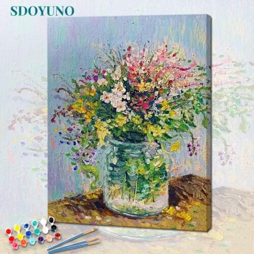 SDOYUNO 60x75cm Paint By Numbers For Adult Flowers DIY Oil Painting By Numbers On Canvas Number Painting Home Decor Wall Art