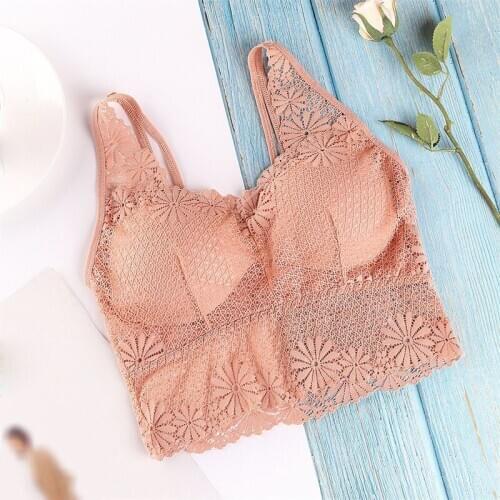Summer Wide Straps Lace Bra Breathable Removable Cup Beauty Back Mesh Top