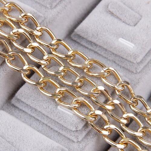 Aluminum 2.3x9.2x14.5mm Metal Gold Flat Necklace Chain Twisted Curb Chains Bulk Fit Bracelets Open Link Chain DIY Jewelry Making