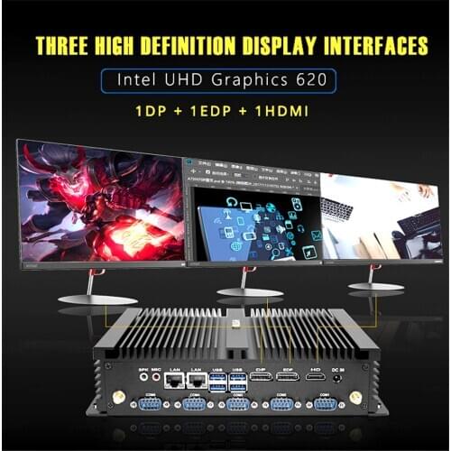 Mini pc i7 8550U core i5 8250U industrial mini pc 2 intel Lan HDMI DP EDP LPT SIM Quad Core 8th gen Fanless computer Server