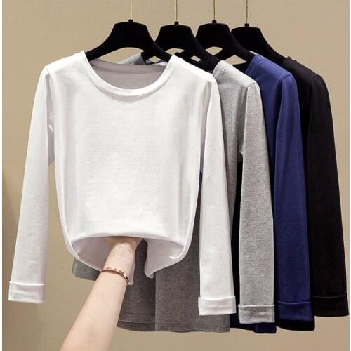 Autumn Winter T-shirt 2020 Fashion Solid Female White Cotton Women Tshirts Casual Tee Shirt Femme Black Gray Plus Size XXXL Top