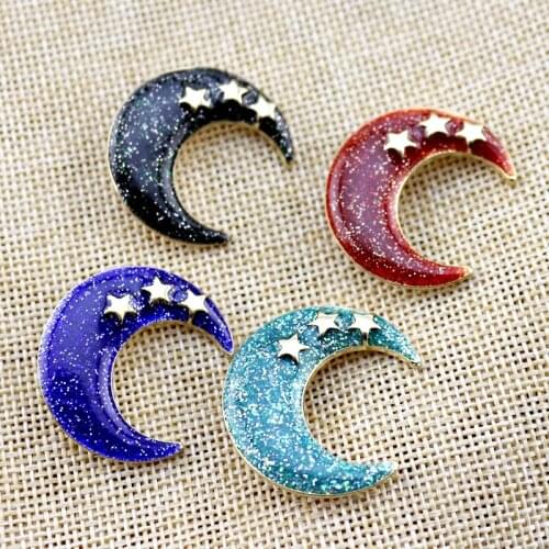 Fashion New Vintage enamel pin Color shiny moon star Women Gold Brooches Lapel Pins Party Wedding Unisex Suits Coat Jewelry