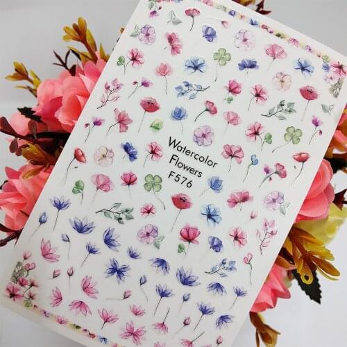Fashion 3D Nail Sticker Foil Watercolor Flowers Sliders Nail Art Decoraciones Self Adhesive Design Manicure Accesorios