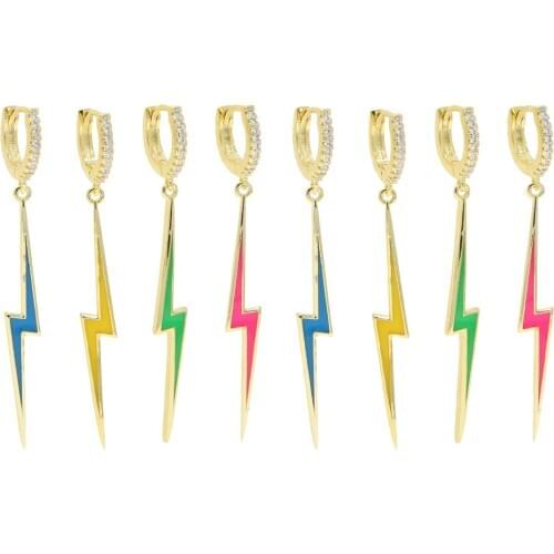 Lightning bolt charm hoop earring Gold color Rainbow cubic zirconia cz small hoop earrings for women