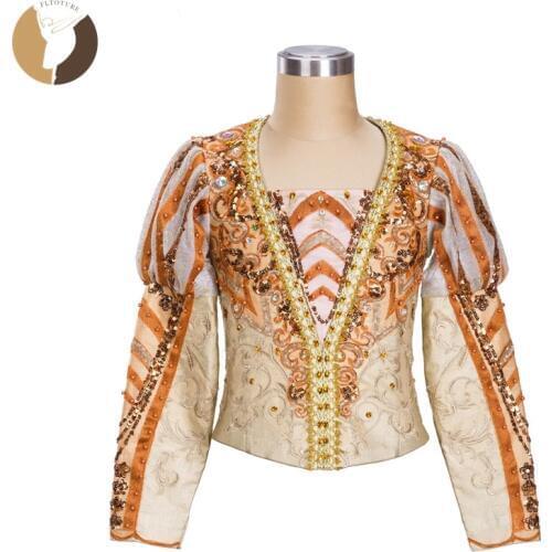 FLTOTURE Men Ballet Tunic For Sale Professional Gold Color Mans Top Stage Costumes Boy Custom Made The Sleeping Beauty Jacket