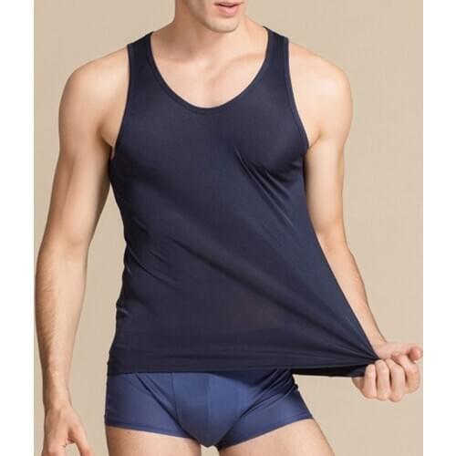 Mens 30% Silk 70% Viscose Vest T-Shirts Tee Sleeveless Crew Neck Tank Top 3054