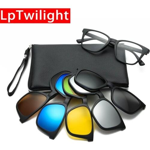 LpTwilight 2019 Vintage Sunglasses Polarized Clip On Optical Glasses Frame Retro Men Clips TR90 5 In 1 Sun Glasses Gafas de sol