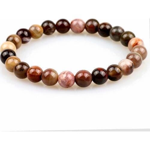 Natural Petrified Wood Fossil Stone Beaded Bracelet For Men and Women Jewelry Retro and Nostalgic,New Design Stretch Yoga Gift