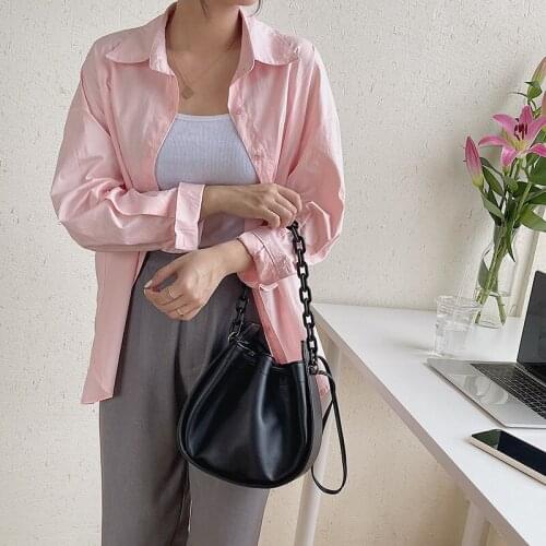 New womens bag soft candy color messenger bag fashion trend chain shoulder bag drawstring fold bucket bag