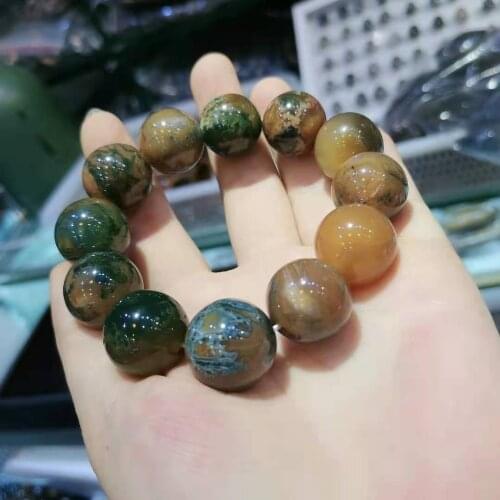 Wholesale Mens Jewelry Bracelet Homme Beads Waterweed Green Agate Red Yellow Pattern Fathers Day Gift Bracciale Uomo Bangles