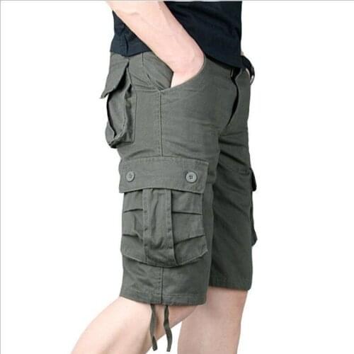 Knee Length Cargo Shorts Mens Summer Casual Cotton Multi Pockets Breeches Cropped Short Trousers Military Camouflage Shorts 44