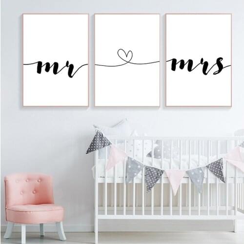 Mr Mrs Family Simple Quotes Wall Art Canvas Poster Minimalist Print Couple Anniversary Painting Picture for Living Room Decor
