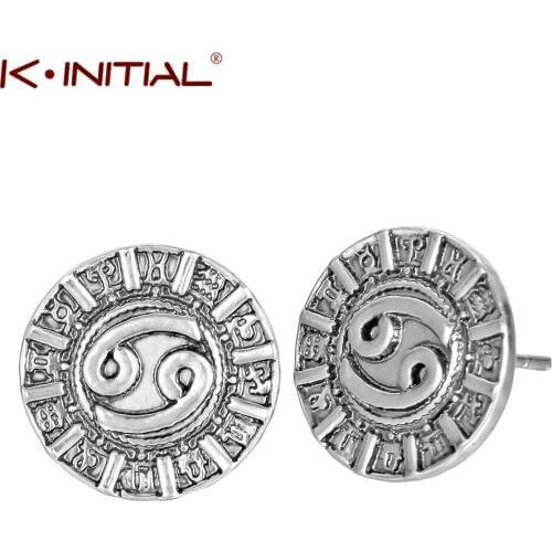 Kinitial Retro 12 Constellations Earrings Punk Slavic Runes Cancer Sign Stud Earrings for Male Boy Vintage Belief Jewery Gift