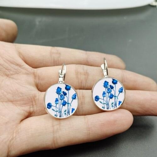 Blue rose crystal earrings a gift for girls alloy earrings