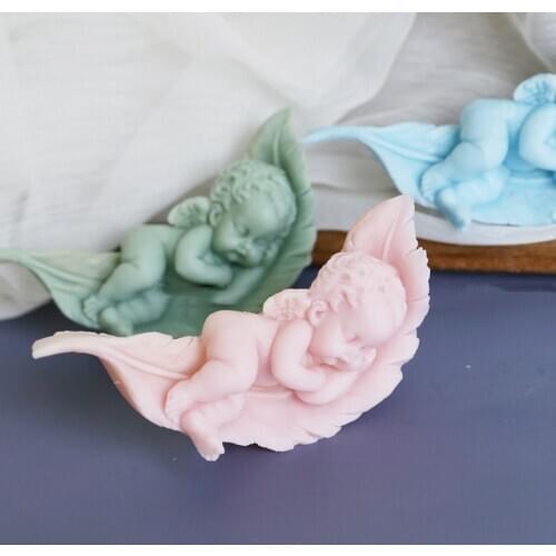 Sleep Baby on the Feather Soap silicone Mold Angle Candle Mold DIY Amora Gypsum Plaster Silicon Mould For Car Decoration