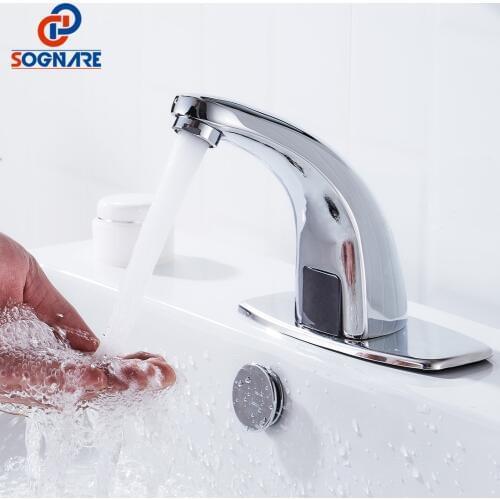 SOGNARE Touchless Bathroom Faucet Power Water Automatic Tap Infrared Sensor Sink Faucet Sensor Water Mixer Tap Hands Free Faucet