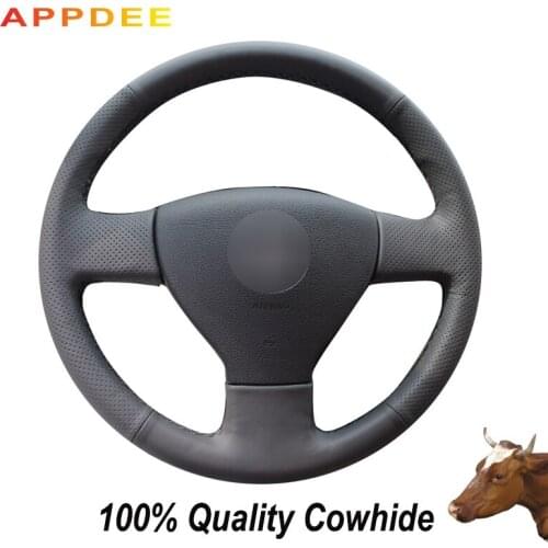 APPDEE Hand-stitched Black Genuine Leather Steering Wheel Cover for Volkswagen VW Jetta 5 2006 07 20008 2009 2010 Old J e t t a