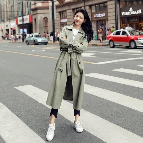 Corta Vento Feminina Ladies Autumn Fashion Double-breasted Long Womens Coat Casual Windbreaker Coat Female Clothing Commute