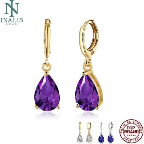 INALIS Fashion Water Drop Earrings Women Plated Champagne Gold Purple Geometry Zircon Earring Friend Birthday Gift New Recommend