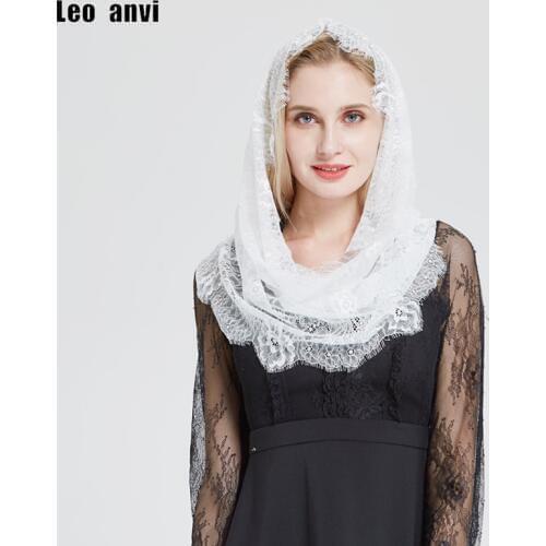 Leo anvi white Lace Wrap ring scarf women Mantilla Floral Vintage Inspired Lace Bridal Party Wedding Shawl Headcovering HeadWrap
