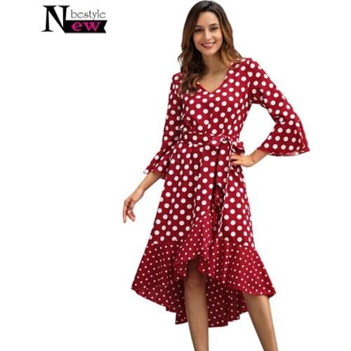 Polka Dot Ruffle Wrap Long Dress Women White Backless Maxi Party Dresses Long Sleeve Autumn Summer Sundress 2019 Female Vestidos