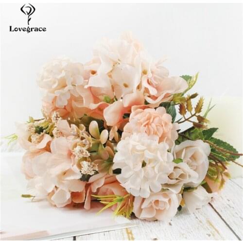 1 Bunch Silk Hydrangea Rose Bouquet Artificial Flowers High Quality Bouquet for Home Decor Christmas Wedding Accessories