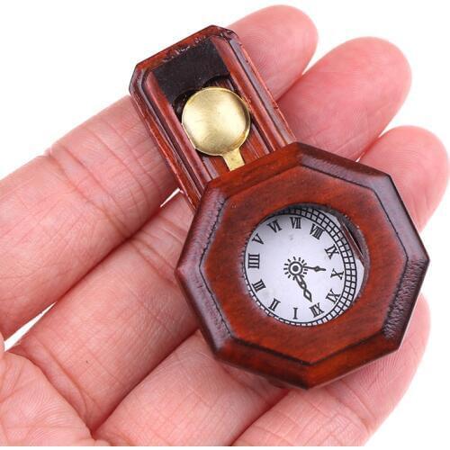 1Pcs Dollhouse Wood Vintage Red Clock 1/12 Scale Dollhouse Miniature Toy Pretend Play Furniture Toy Baby Kids Diy Toys