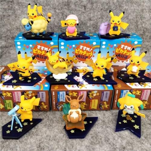 10Pcs/Set Pika Eevee Ditto Night Parade Action Figure Toys Anime Pokemones Figure Doll Gifts for Kids Cute Room Car Decoration