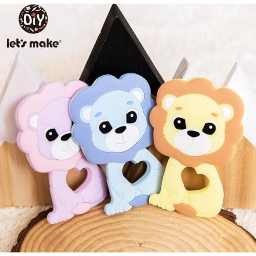 Lets Make 5pc Silicone Teether Cartoon Lion Silicone Beads Baby Teething Beads Teether Necklace Accessories Baby Teether