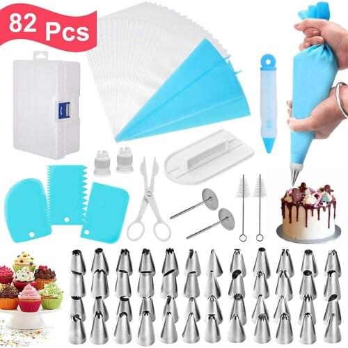 82pcs Stainless Steel Icing Piping Nozzle Tips Baking Tools Cake Cream Scraper Brush Bag Decorating Tools