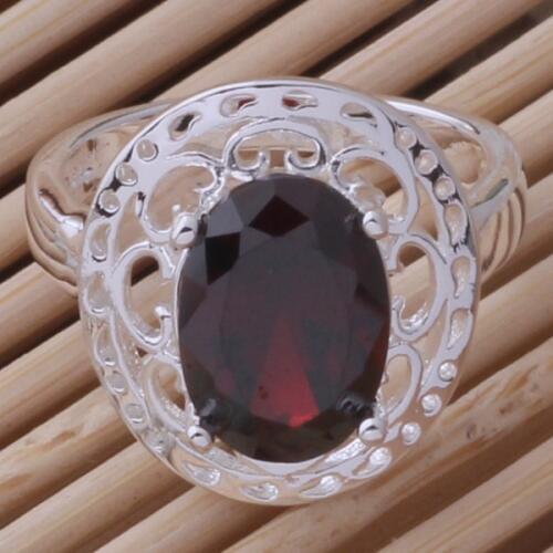 AR412 Fashion Jewelry Silver Color Gifts Popular Rings For Women Classica/dark Red Stone /aroajiva Bigajzna