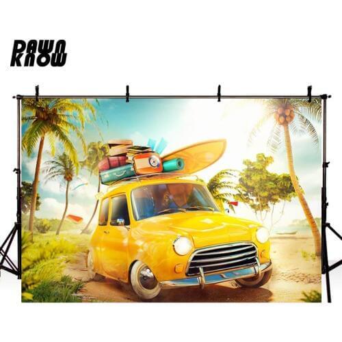 DAWNKNOW Summer Yellow Car Photography Background For Party Photo Shoot Backdrops For Children Photo Studio Customize G564