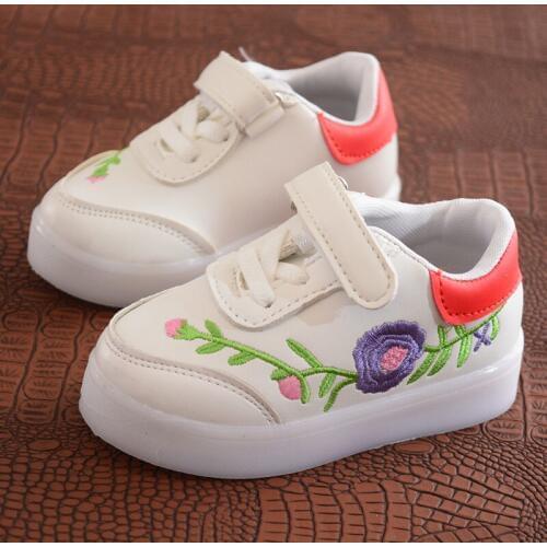 Children Sneakers Led Embroidery Canvas Shoes for Kids Boys Girls Football Girls Boys Sport flower Print Boots Casual Sneaker