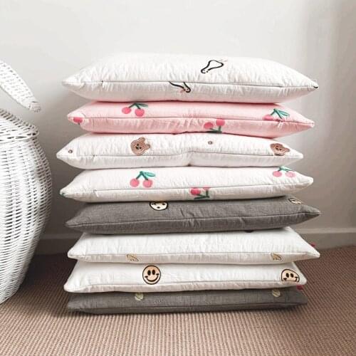 Korean Cotton Quilted Baby Bed Pillowcase Cherry Embroidery Kids Pillow Case for Newborn Baby Pillow Covers Room Decoration